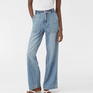 Rebecca Taylor La Vie Drapey denim. Faded wash with a relaxed wide leg.
